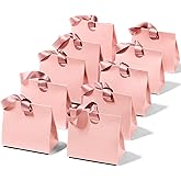 Vitalizart Paper Gift Bags With Ribbon Handles Set of 10 Pink Bulk Reusable For Gift Wrap Girls Kids Birthday Bridal Shower Party Favors Goodie Bags Candy Christmas 6.1"x2.95"x5.71" Mini