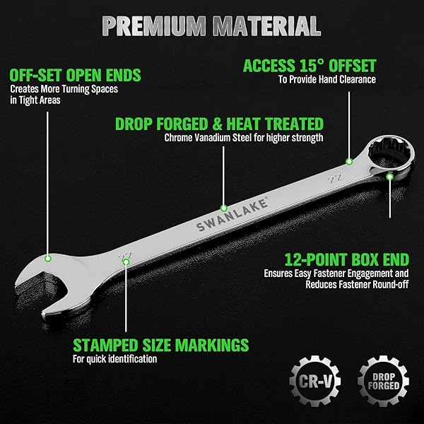 SWANLAKE 30-PIECE COMBINATION WRENCH SET, METRIC & SAE (8-22MM & 1/4” TO 1-1/16”),12-POINT OPEN END STANDARD WRENCH SET, MECHANICS WRENCHES SETS, CHROME VANADIUM STEEL WITH STORAGE RACK