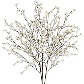 GhuaH 3 Pcs Cherry Blossom Branches Artificial Flowers for Spring Summer Indoor Decoration Faux Cherry Blossom Long Stems Creamy White Silk Fake Flowers for Tall Vase Arrangements Home Wedding Table