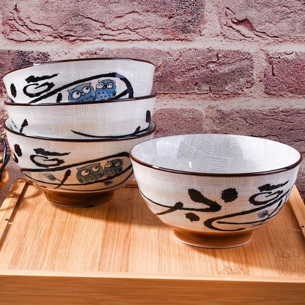  | Japanese Rice Bowls set of 4, Ceramic Rice bowls for Rice Soup, 4.5'' Rice Bowls (Blue): Rice Bowls