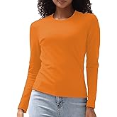 Cotton Long Sleeve Tee Shirts for Women Slim Fit Tshirts Basic Tops Tight Crewneck Layering Undershirts