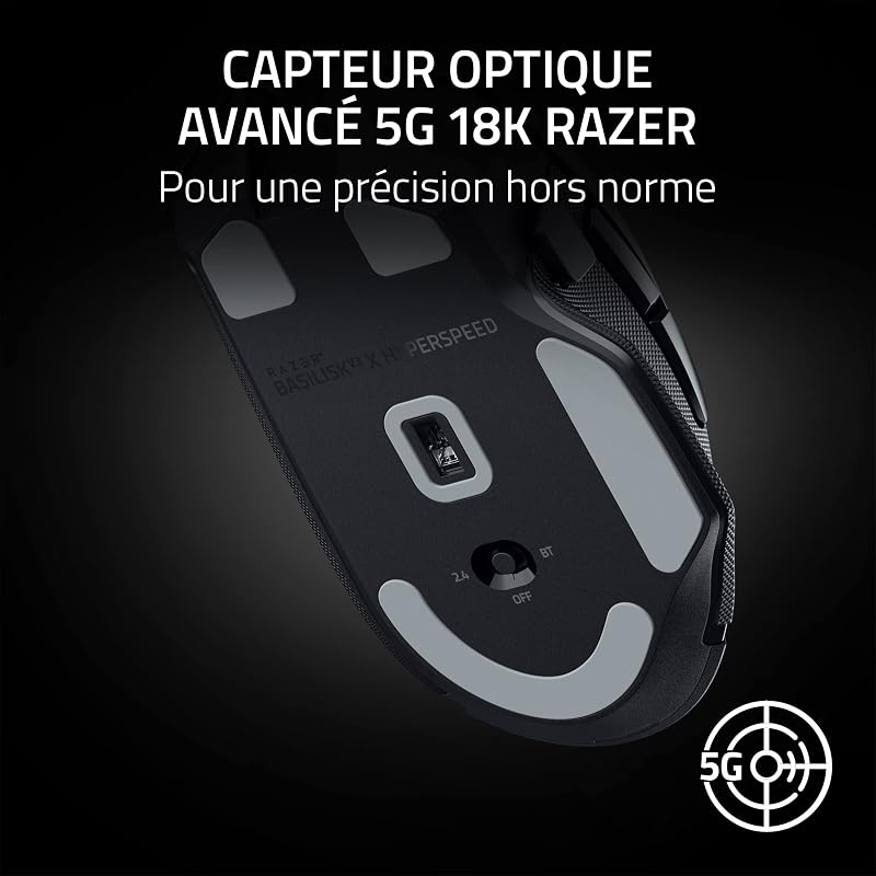 Basilisk V3 X Hyperspeed - Souris Gaming sans Fil (Forme Ergonomique Iconique avec 9 Boutons Programmables, sans Fil HyperSpeed, Capteur Optique 5G Avancé de 18K) Noir