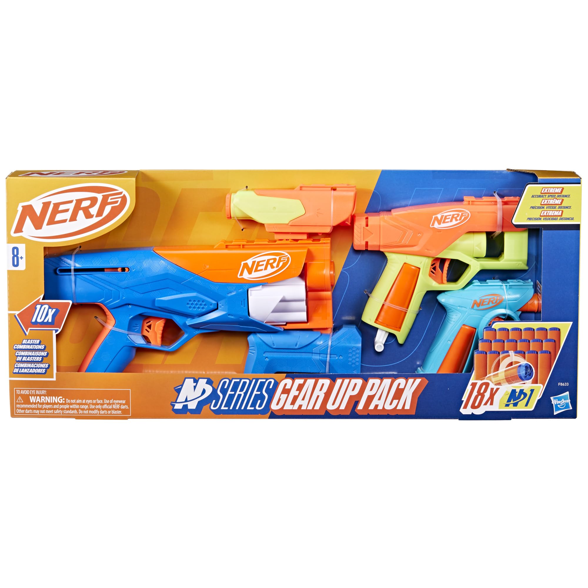 Nerf N Series Gear Up Pack, 3X Blasters, 18 Nerf N1 Darts, Kids Gifts, Outdoor Games, Ages 8+