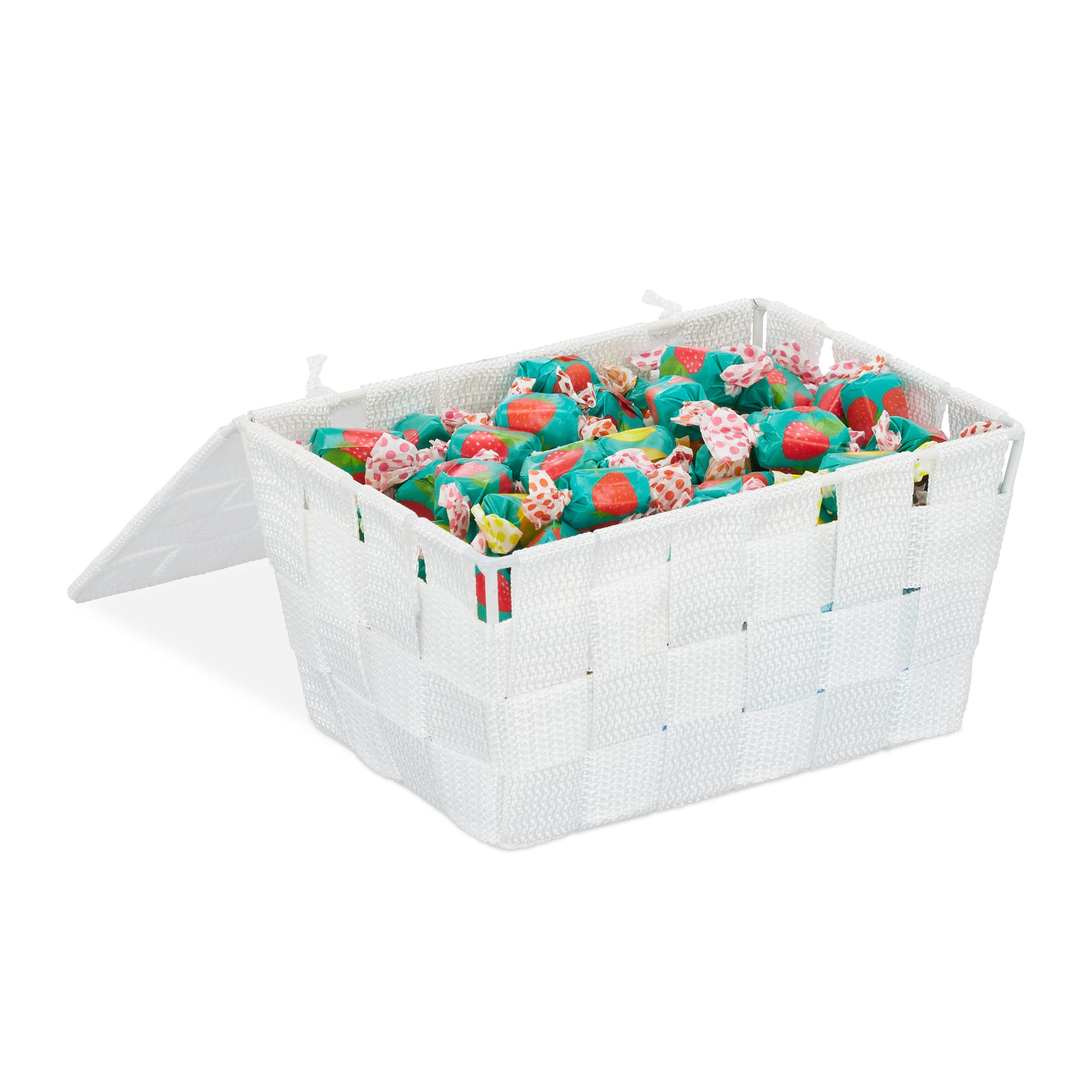 Relaxdays Lidded Storage Basket with Lid, Bathroom Storage, PP, HxWxD: 10.5 x 19.5 x 14.5 cm, White