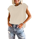 Waffle Knit Sweater Shirts for Women Cap Sleeve Summer Tops Basic Tank Tops