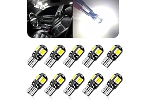 Neferta 10 PCS T10 Car LED Width Light, 5730-8SMD 12V 6500K Error-free Side Wedge License Plate Light, 360 Degree Lighting Ac
