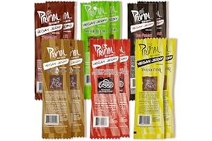PRIMAL SPIRIT FOODS Primal Spirit Vegan Jerky - Our Sampler Pack, 10g. Plant Based Protein, Certified Non-GMO ("The Classics" Thai Peanut, Mesquite Lime, Teriyaki, Hot & Spicy, Hickory Smoked, & Texas BBQ, 12-Pack, 1 oz)
