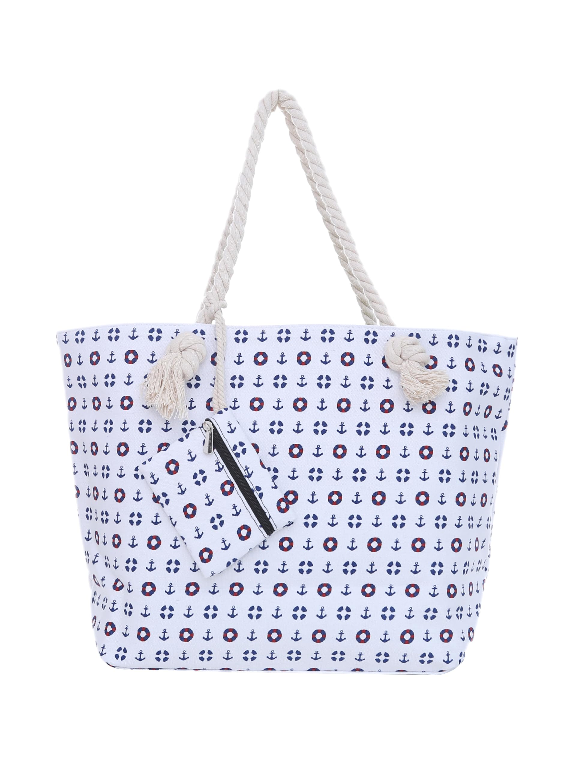 DonDon Large Beach bag for women with zip Waterproof Pool bag tote beach bags Beach-Maritime Design White