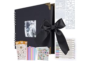 ASYOUWISH OLAI Scrapbook Photo Album, DIY Craft Paper Photo Book 80 Pages, DIY Handmade Album Scrapbook Set, Records Anniversary, Wedding, Graduation, Travelling, Contains Metal Pen- Black