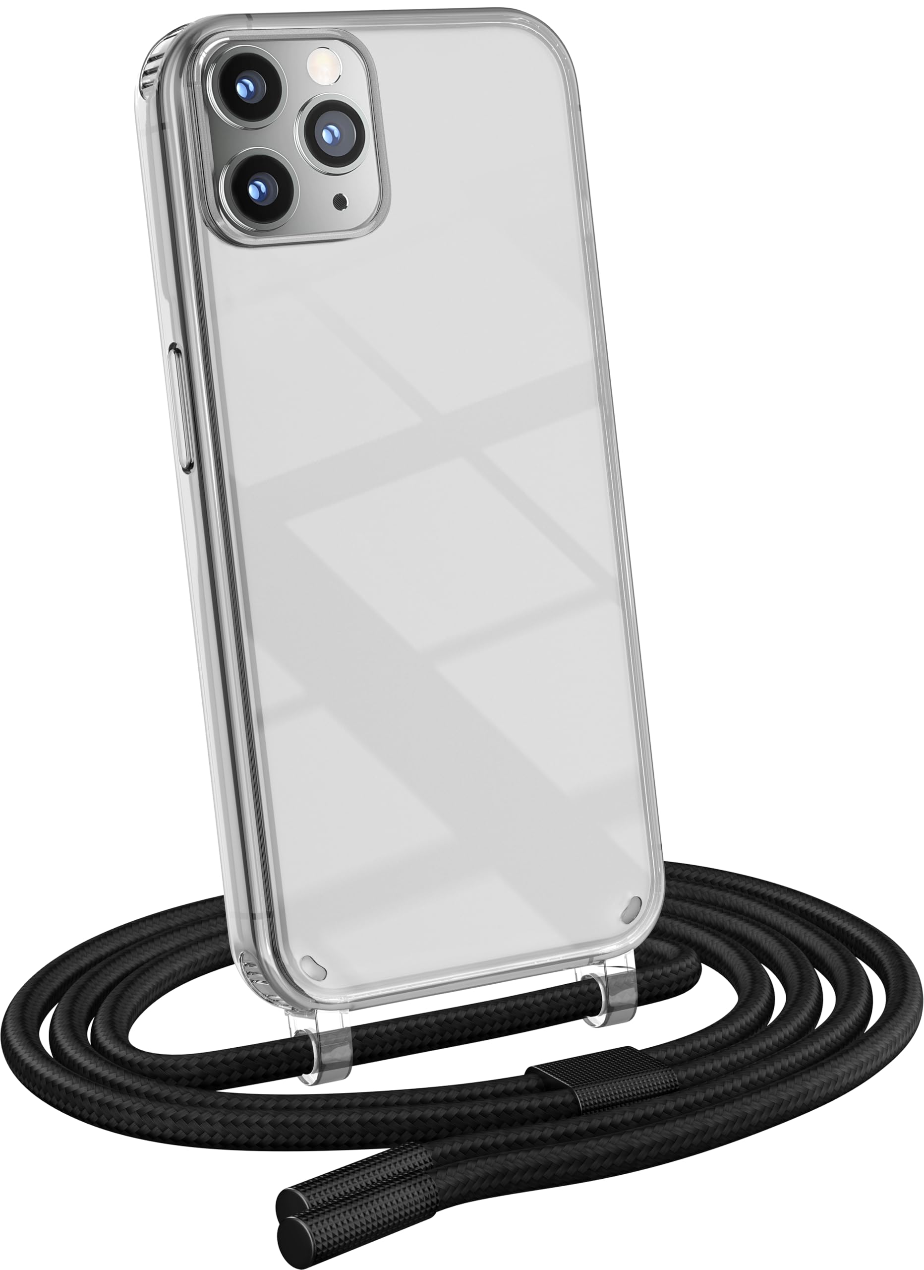 MyGadget Strap Case for Apple iPhone 11 Pro Max - [ with removable Cord ] Crossbody Phone Hard Cover - Case with Neck Holder - Lanyard Carrier with Rope in Black
