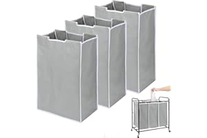 Laundry Hamper 3 Section Replacement Bags (No Frame), Augot Laundry Sorter Cart Removable Replacement Bags for Laundry Basket With Wheels, Laundry Hamper Sorter Liner 21“H×15“L×9”W（Grey）