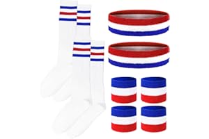 BHUCUTU 10 Pieces Striped Sweatbands and Socks Set Sweatbands Set 80s 90s Sweatbands Wrist Sweat Bands Sports Headbands