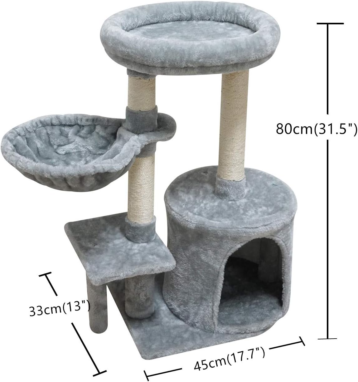 KIYUMI US01G Cat Tree Cat Tower Sisal Scratching Posts Cat Condo Play House Hammock Jump Platform Cat Furniture Activity Center, Grey : Pet Supplies