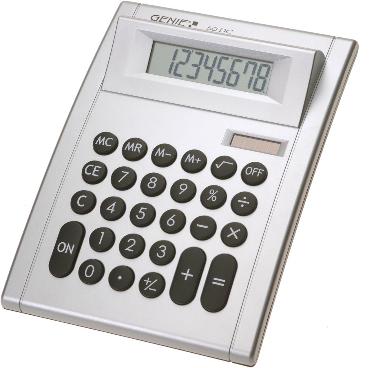 Genie 50 Dc 8 Stelliger Tischrechner Dual Power Solar Und Batterie Kompaktes Design Silber Amazon De Burobedarf Schreibwaren