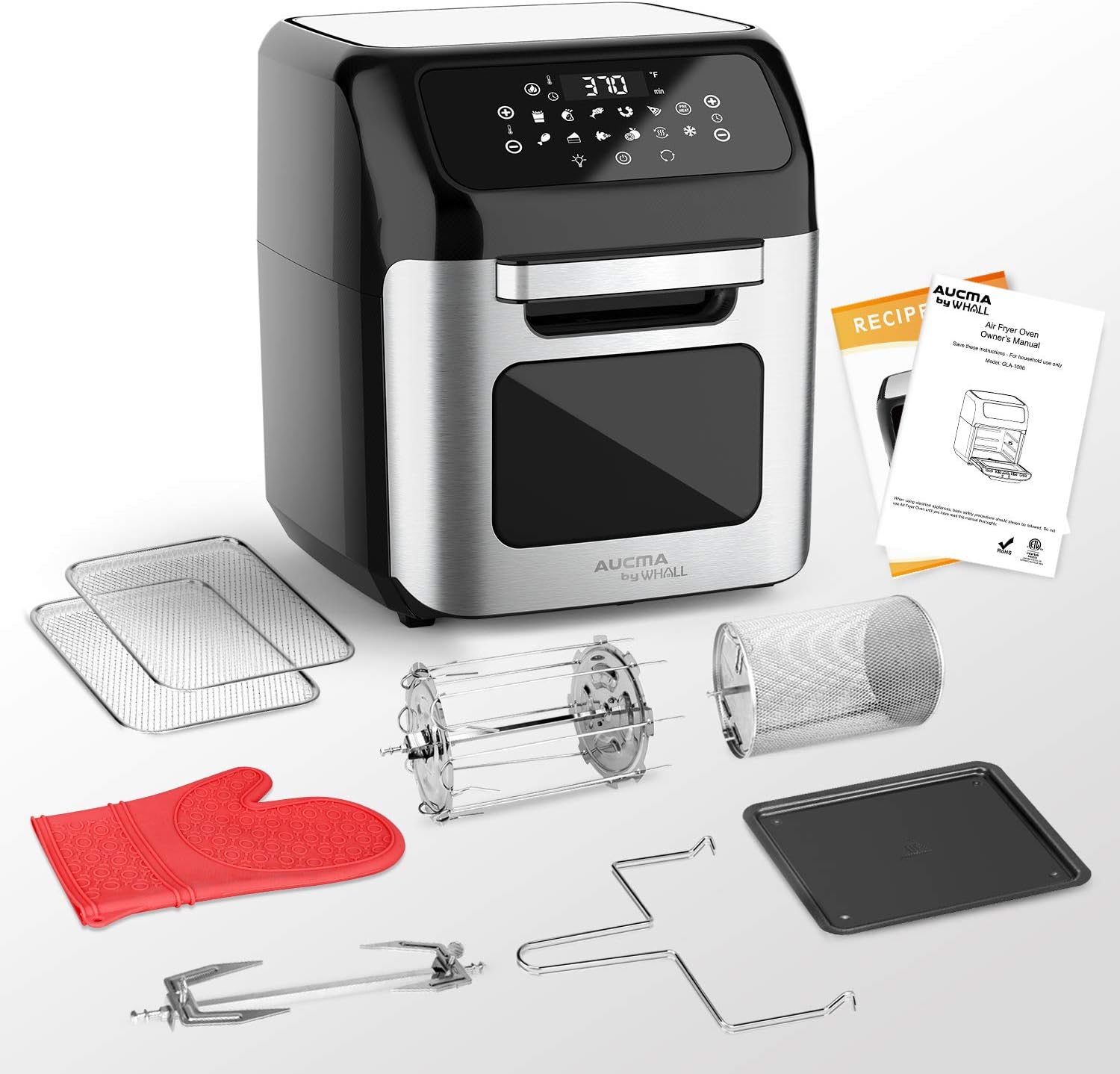 whall Air Fryer, 13QT Air Fryer Oven, Family Rotisserie Oven, 1700W Electric Air Fryer Toaster Oven, Tilt led Digital Touchscreen, 12-in-1 Presets for Baking, Roasting, Dehydrating, with Accessories: Kitchen & Dining