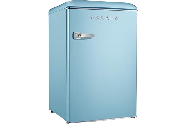 Galanz GLR44BEER Retro Compact Refrigerator, Single Door Fridge Adjustable Mechanical Thermostat, 3 Removable Glass Shelf, 1 Crystal Crisper, 1 Power Cord, Blue, 4.4 Cu Ft