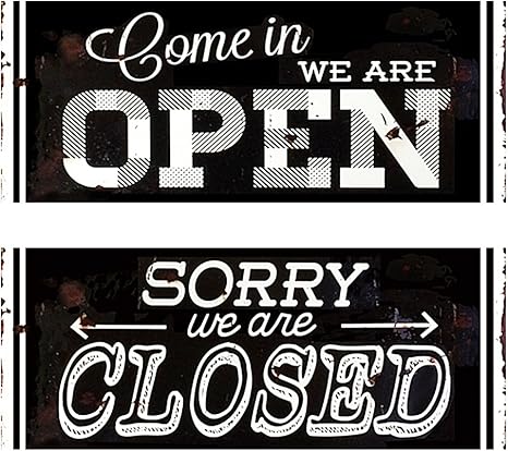 Amazon リバーシブルで楽しめる アンティーク風 デザインボード メタル ブリキ看板 Open 黒 30 12cm インテリア オンライン通販