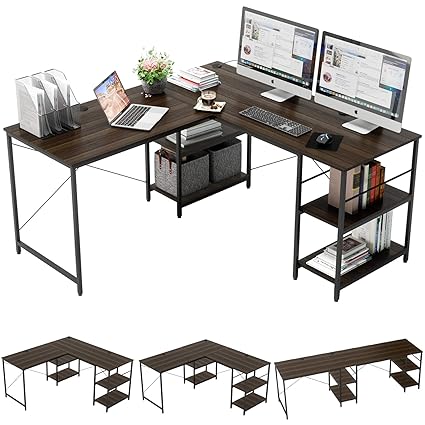 Bestier 95 5 L Shaped Desk With Storage Shelves Adjustable 2 Person Desk L Shaped Corner Computer Desk Or Extra Long Desk With Shelves Multi Usage Large Two Tables Desk For Home Office Gaming Study Extra Long L Shaped Desk