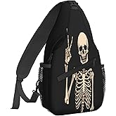 Famame Rock Funny Skull Sling Backpack Chest Bag Crossbody Shoulder Bag Gym Cycling Travel Hiking Daypack For Men Women