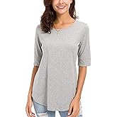 LUSMAY Womens Crew Neck Loose Fitting Tunic Shirts Cotton Casual Tops