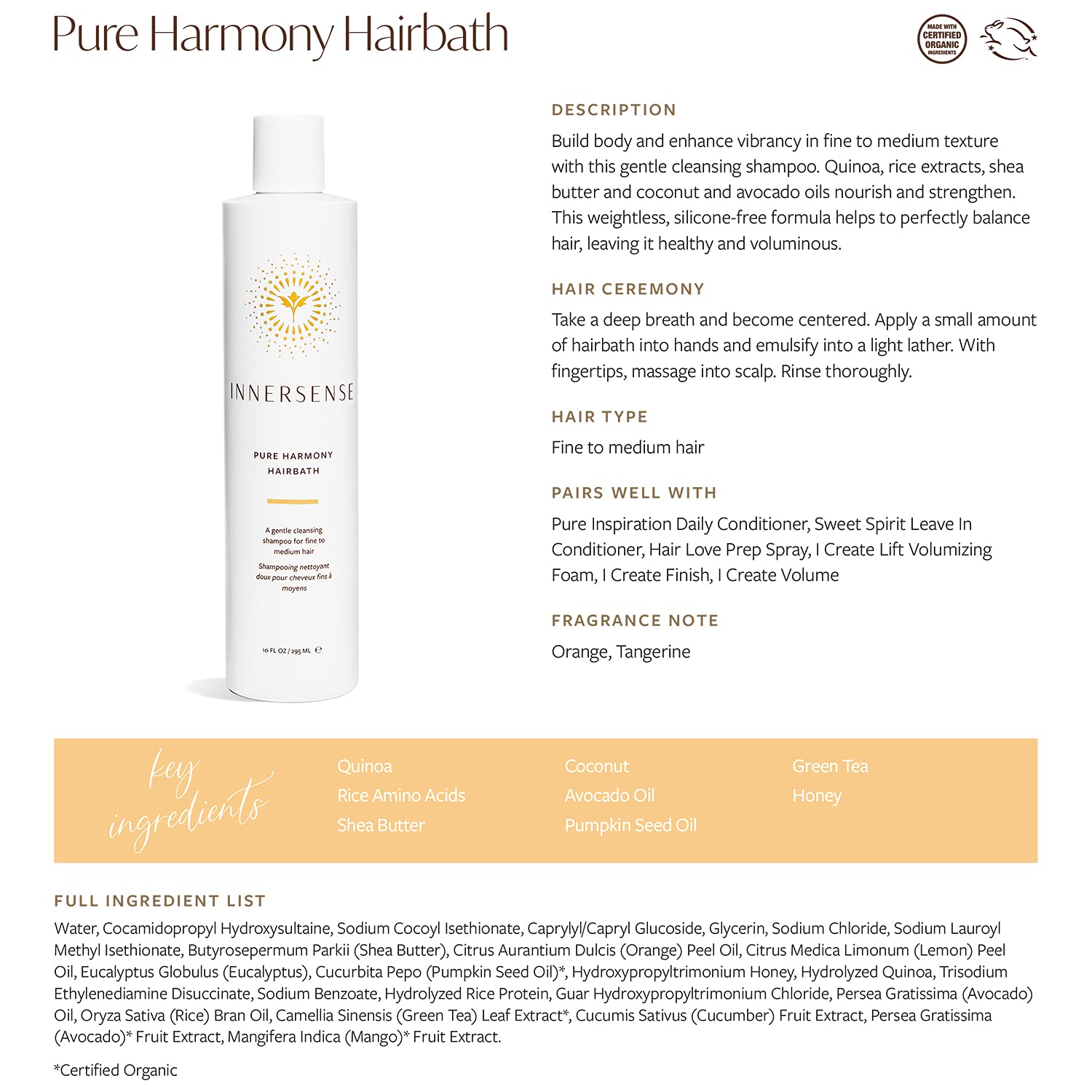 INNERSENSE Organic Beauty - Natural Pure Harmony Hairbath Shampoo | Non-Toxic, Cruelty-Free, Clean Haircare (32oz)