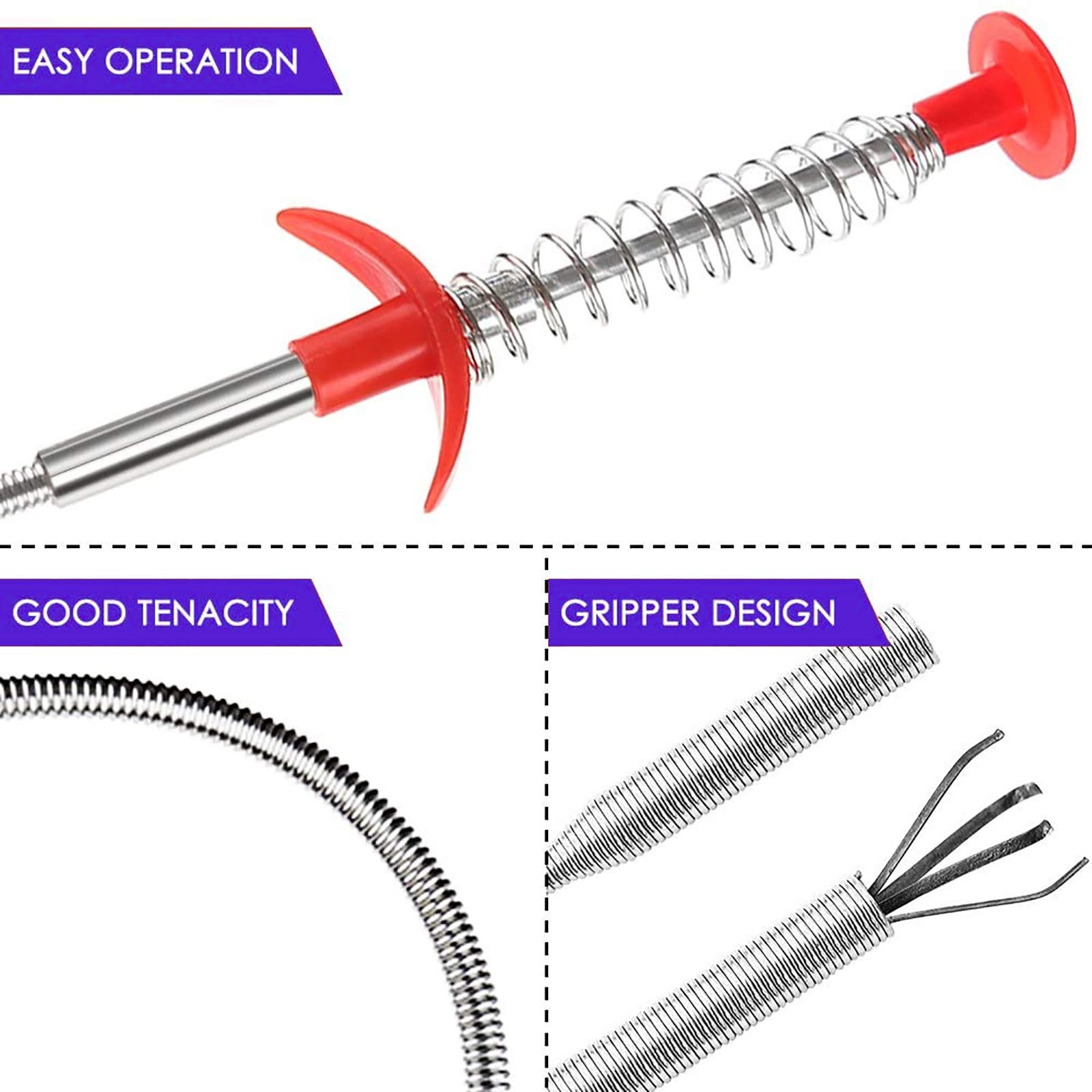 Drain Snake, Drain Clog Remover - Gutter Cleaning Tools Drain Cleaner for Toilet Sewer Shower Kitchen Bathroom Tub Clogged Drains Opener Cleaning Tool, Flexible Grabber Claw Pick Up Reacher (79 inch)