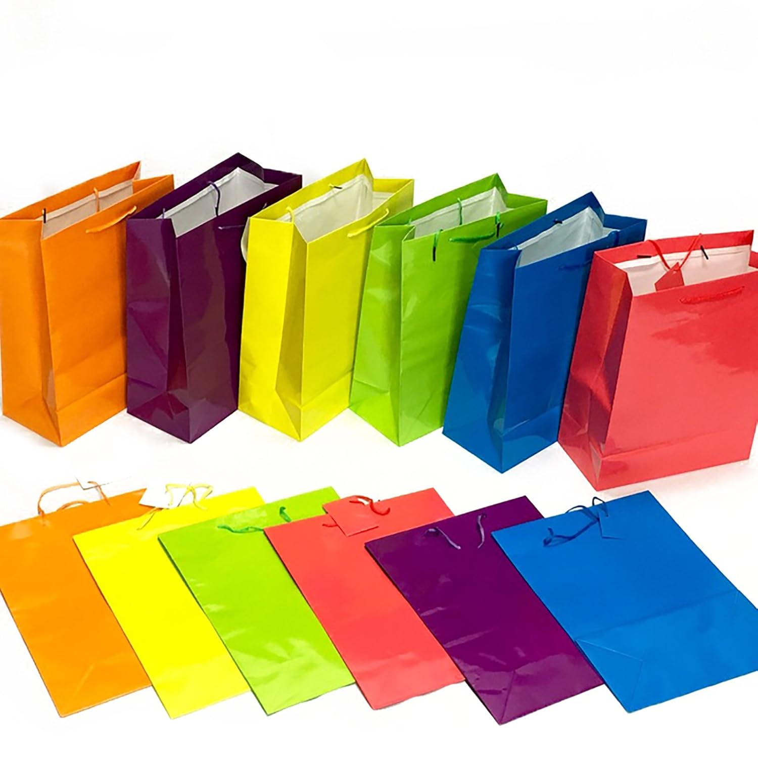 Adorox (12 Assorted Gift Bags) Large or Small Bright Neon Colored Party