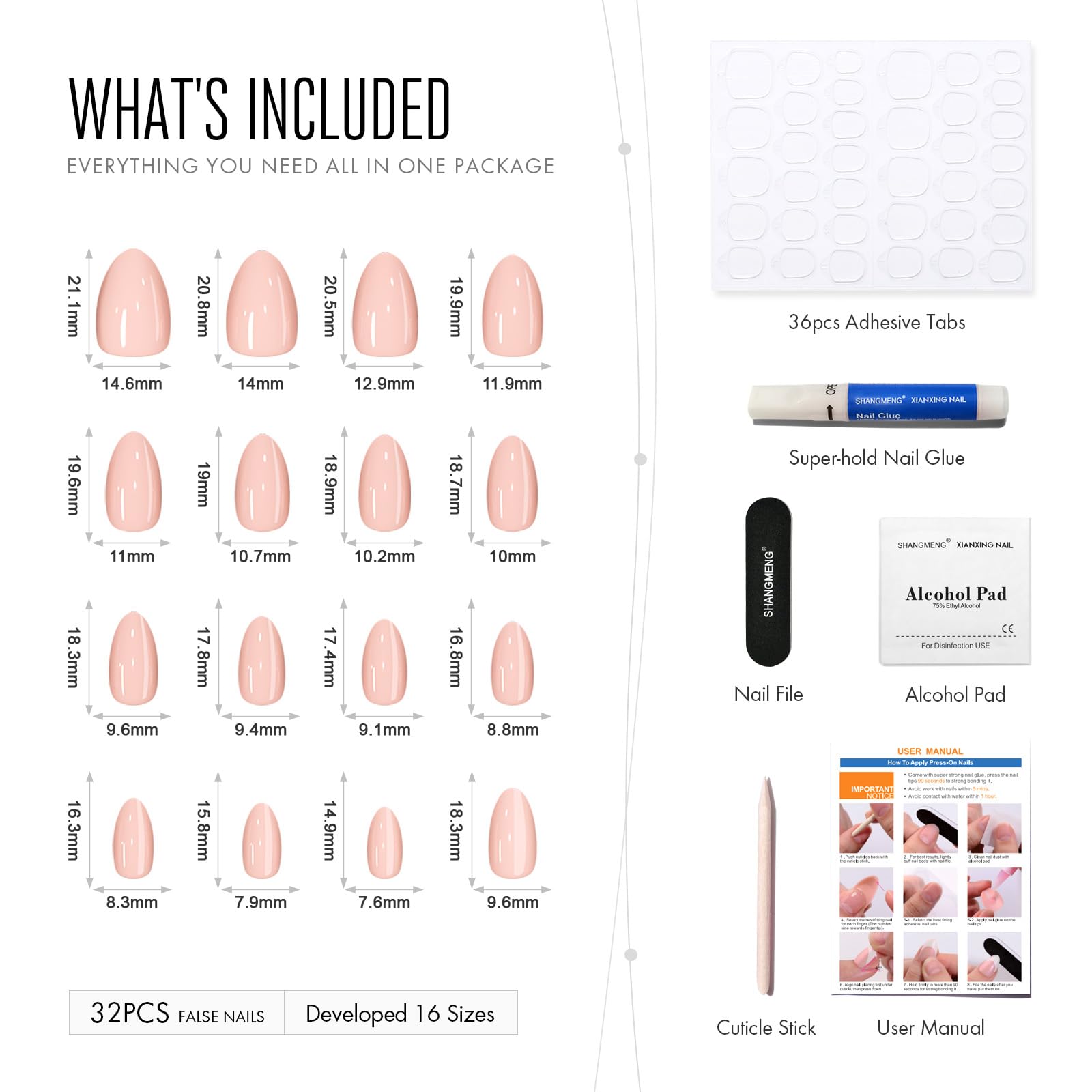 SHANGMENG Cat Eye Press on Nails Almond - Soft Gel Red Press on Nails Short for Women Gift, Fit Perfectly & Natural Stick on Nails with Glue in 16 Sizes - 32 Reusable Fake Nails, Wine Red - Image 7