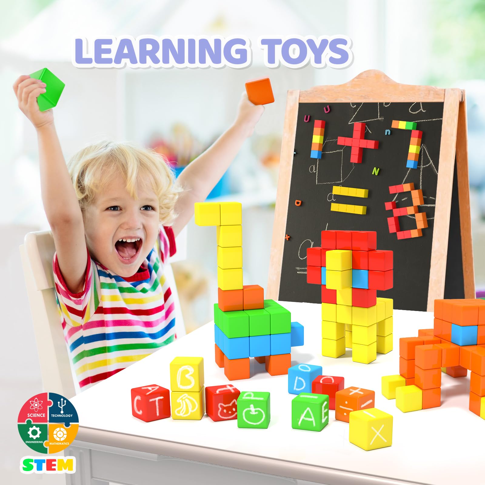 Hiwawind Magnetic Blocks, Toddler Toys for 3 4 5 Year Old Boys Girls, Stem Preschool Learning Sensory Toys and Gifts for Kids, Magnet Toys Building Blocks Cubes for Toddlers 3-5 （Pack of 2