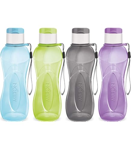 MILTON Bulk Set 4 Bottiglie Acqua Quadrate Riutilizzabili, 500 Ml, Con Cinghia, Senza BPA, Per Bambini E Adulti, Multicolore - 5