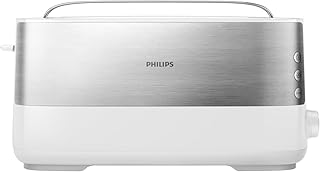 Philips Langschlitztoaster (Edelstahl) 8 Bräunungsstufen, Brötchenaufsatz, 950 Watt, weiß HD2692/00