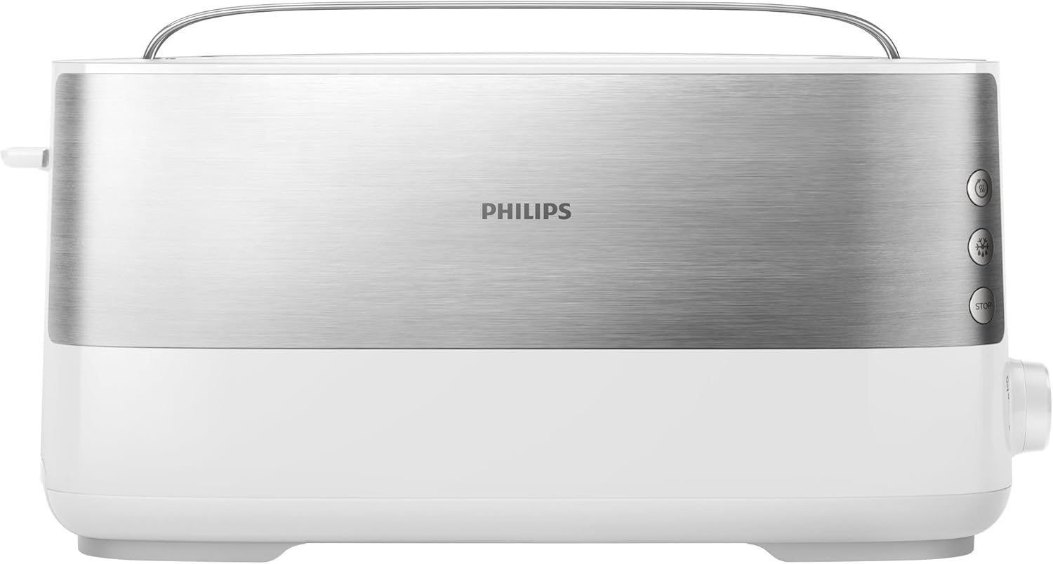 Philips Langschlitztoaster (Edelstahl) 8 Bräunungsstufen, Brötchenaufsatz, 950 Watt, weiß HD2692/00