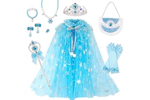 kidzkube Princess Dress up for Girls, Princess Cape Clothes with Crown, Princess Dresses for Girl 3-8 Birthday Gift
