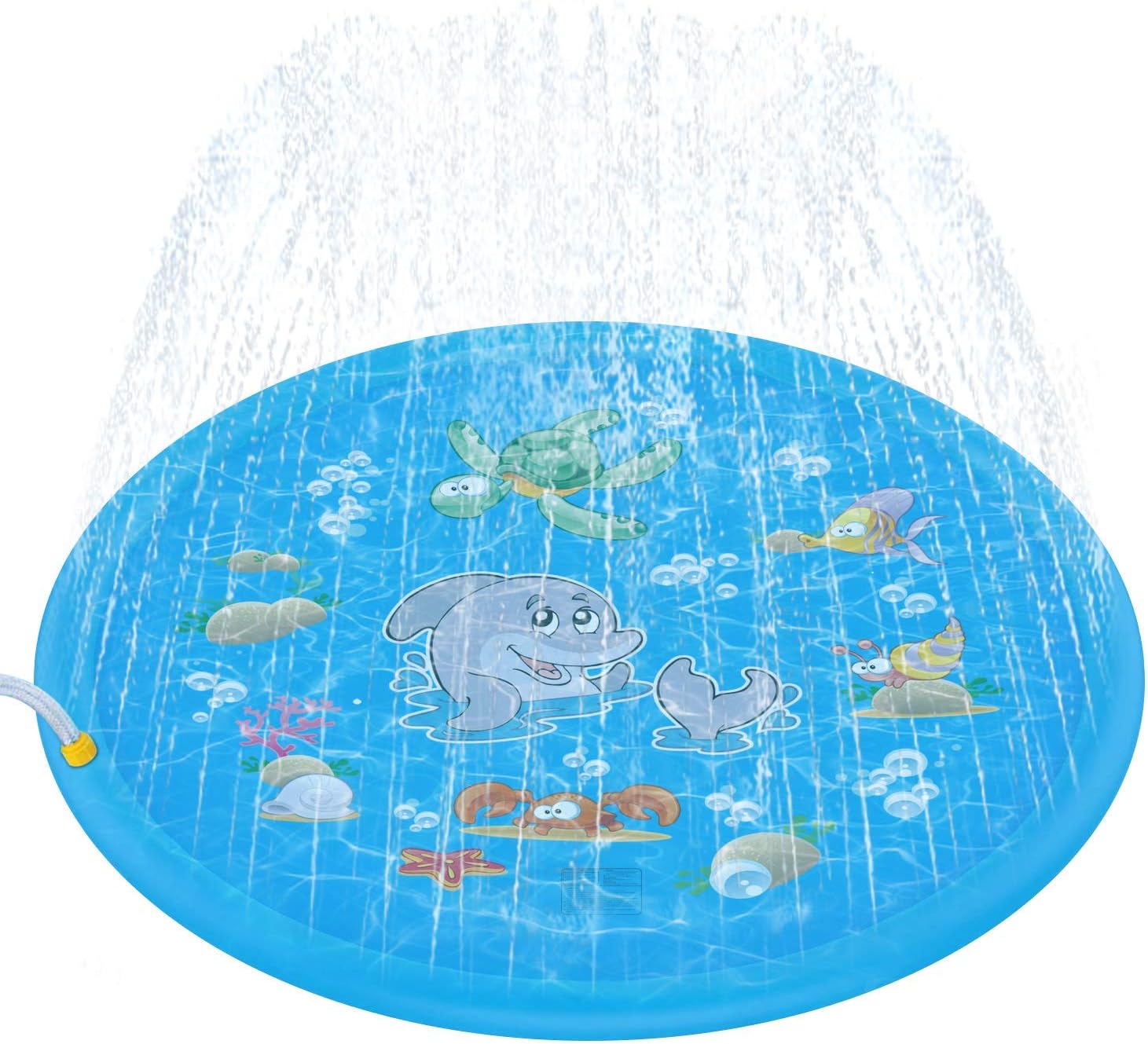 Eocean Upgraded 68" Sprinkle and Splash Play Mat, Inflatable Outdoor Sprinkler Pad Water Toys for Children Infants Toddlers Boys Girls and Kids