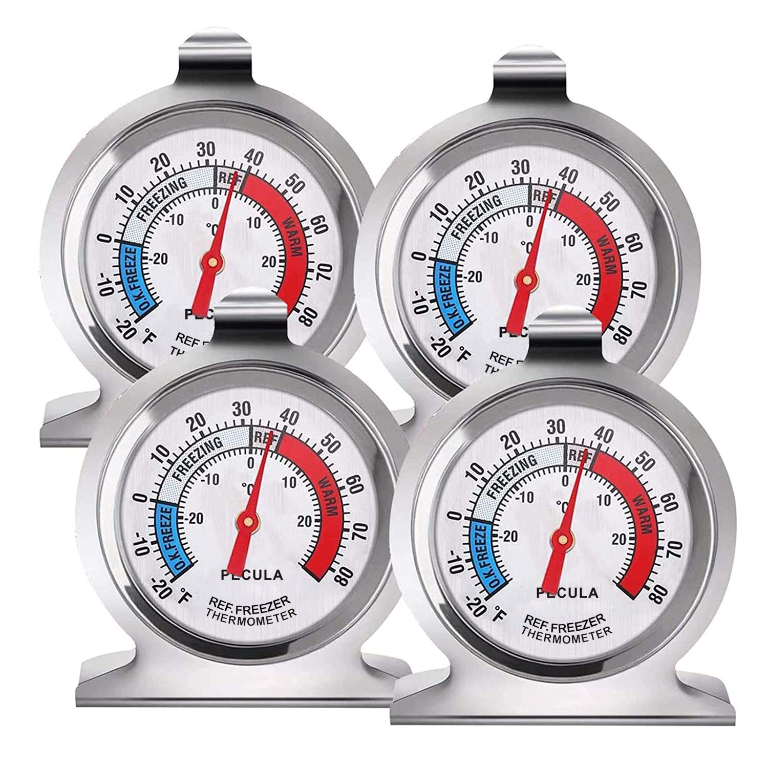 4 Pack Refrigerator Thermometer -30~30°C/-20~80°F, Classic Fridge Thermometer Large Dial with Red Indicator Thermometer for Freezer Refrigerator Cooler