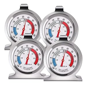 4 Pack Refrigerator Thermometer -30~30°C/-20~80°F, Classic Fridge Thermometer Large Dial with Red Indicator Thermometer for Freezer Refrigerator Cooler