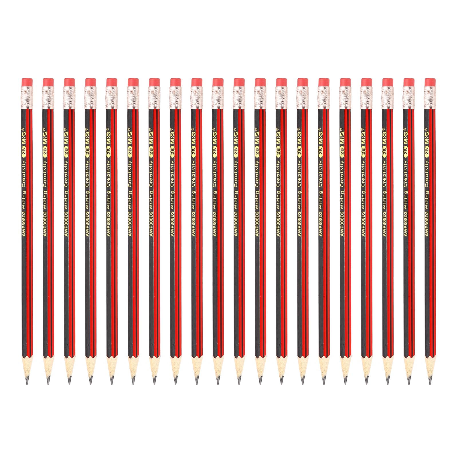 M&G Wooden Hexagonal Pencils, 2 Set 2B Graphite Round Pencils with Eraser for Classroom & Office, Red & Black