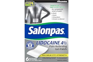 Salonpas Lidocaine 4% Pain Relieving Gel-Patch, 6 Count, for Back, Neck, Shoulder, Knee & Elbow Pain