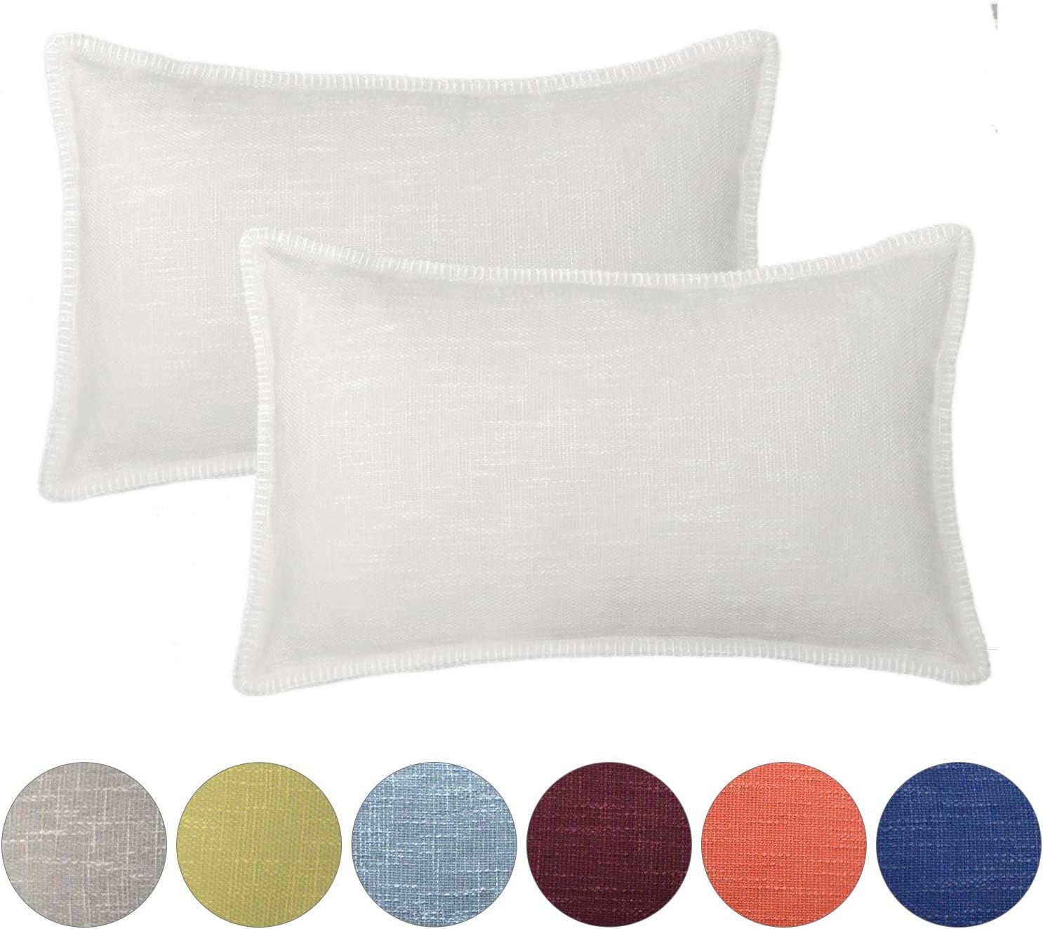 14x24 Pillow Cover Throw Pillow Covers Set of 2 Decorative Throw Pillow Covers Farmhouse Modern Trimmed Cord Linen Burlap Mix Cotton Fabric Cushion Case for Couch Bed White