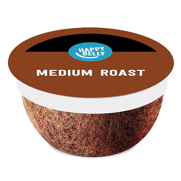 AMAZON BRAND – HAPPY BELLY MEDIUM ROAST COMPOSTABLE COFFEE PODS, COMPATIBLE WITH K-CUP BREWER, 96 COUNT