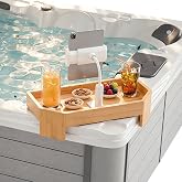 POOLCOMFT Bamboo Hot Tub Tray with Adjustable Phone Holder, Non-Slip | Hot tub table for jacuzzi/hot tub, gift idea for spa lovers, gift packaging with card &amp; scented candle, hot tub accessories