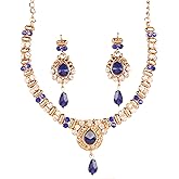 Touchstone Indian Bollywood Traditional Handcrafted Colourful Designer Jewelry Necklace Set In Antique Gold or White Tone For Women.