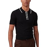 Kallspin Men's Vintage Knitted Polo Shirt Short Sleeve Solid Collared Golf Shirts with Button