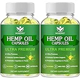(2Pack) Hemp Oil Capsules - 60,000 Maximum Strength, Immune Support, Focus Calm, Relaxation, Mood, Rich in Omega 3, 6, 9 Fatty Acids - 90 Capsules