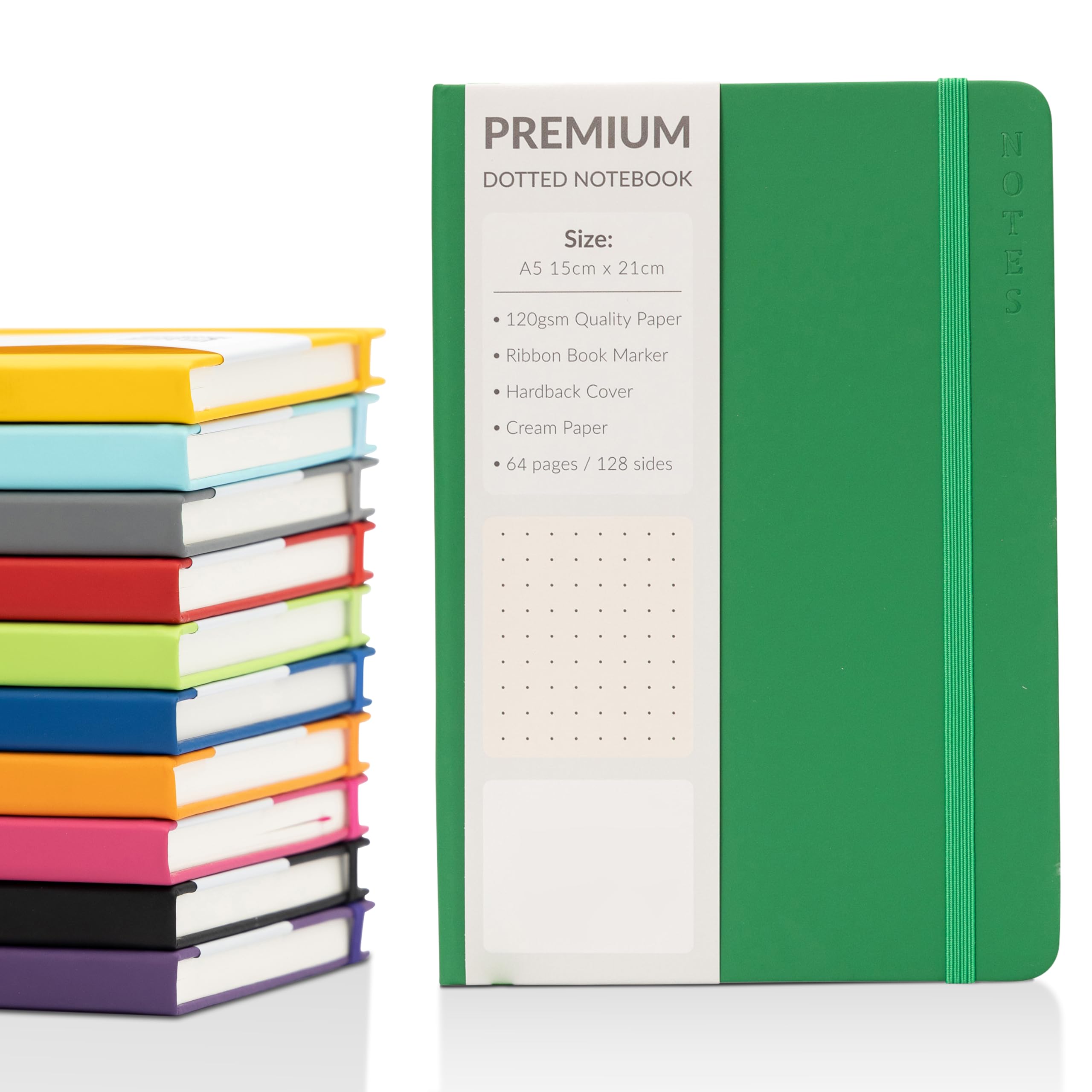 evelay A5 Notebook Dotted Journal with Faux Leather Hardback Cover and Premium 120gsm Thick Paper (128 Cream Pages, Bottle Green) — image 1