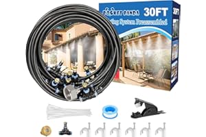 POCKET PANDA Pre-Assembled Misters for Outside Patio,Outdoor Water Misting Cooling System,30FT|9M.Backyard Mist Kit for Garden,Greenhouse,Deck,Umbrella,Canopy,Pool,Porch.Trampoline Sprinkler,BBQ Party Accessories