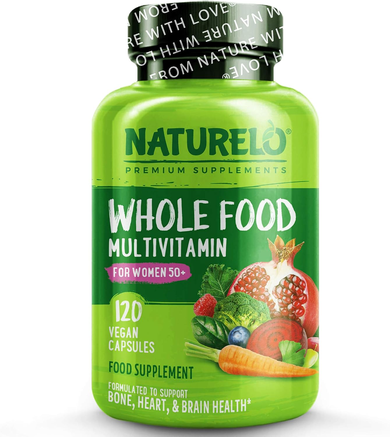 NATURELO Whole Food Multivitamin for Women 50+ (Iron Free), with Natural Vitamin, Mineral, Botanical Blends