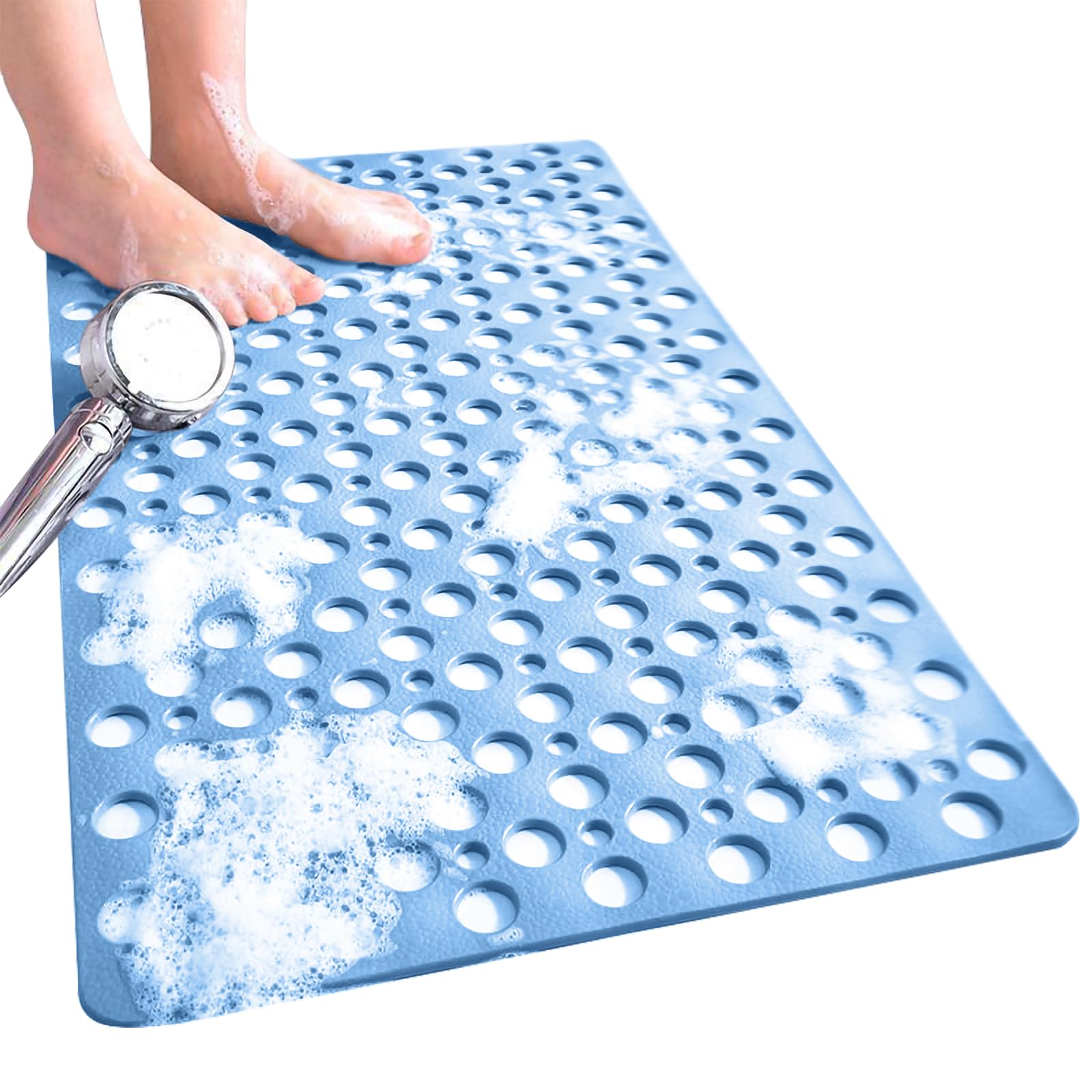Venuso Square Shower Mats Non Slip Anti Mould, Rubber Anti Slip Bath Mat with Drain Holes, Machine Washable, Blue 43 x 75 cm — image 1