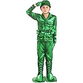 Plastic Green Army Man Costume for Kid's - Shirt, Pants, Belt, Hat, Gloves, Boot Covers