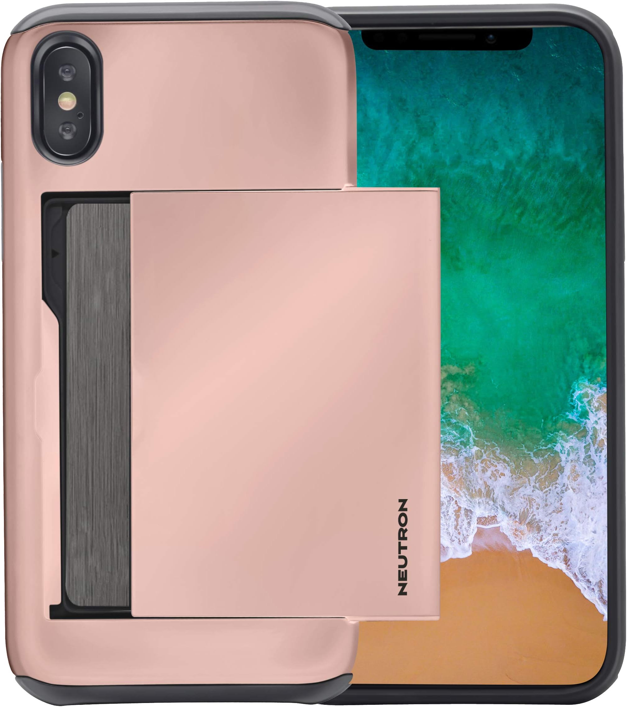 Neutron iPhone X/XS Shockproof Case with Card Holder - Protective Credit Card Wallet Slot (Rose Gold)